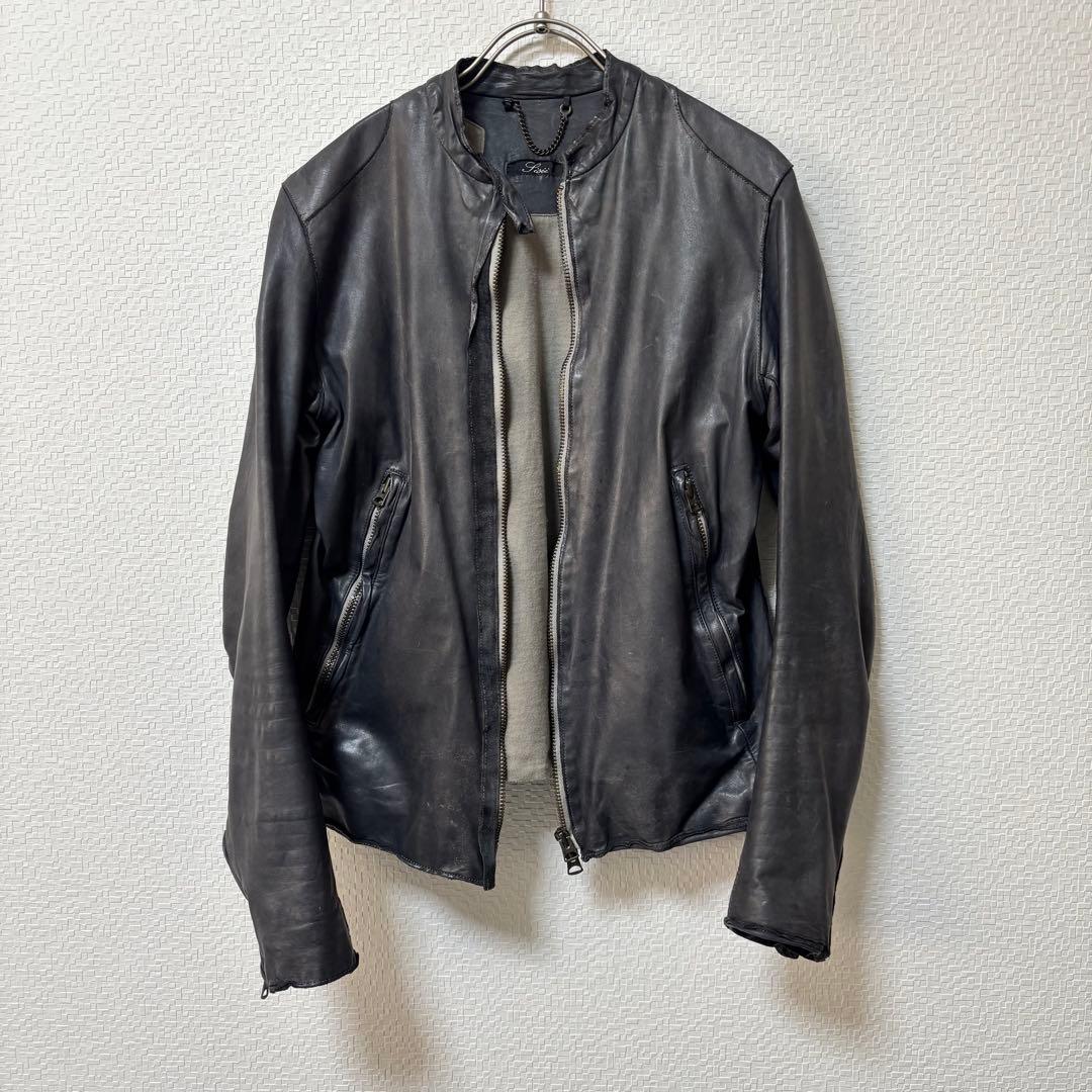 洗える極上レザー！シシ Sisii シングルライダース 墨黒 牛革 本革