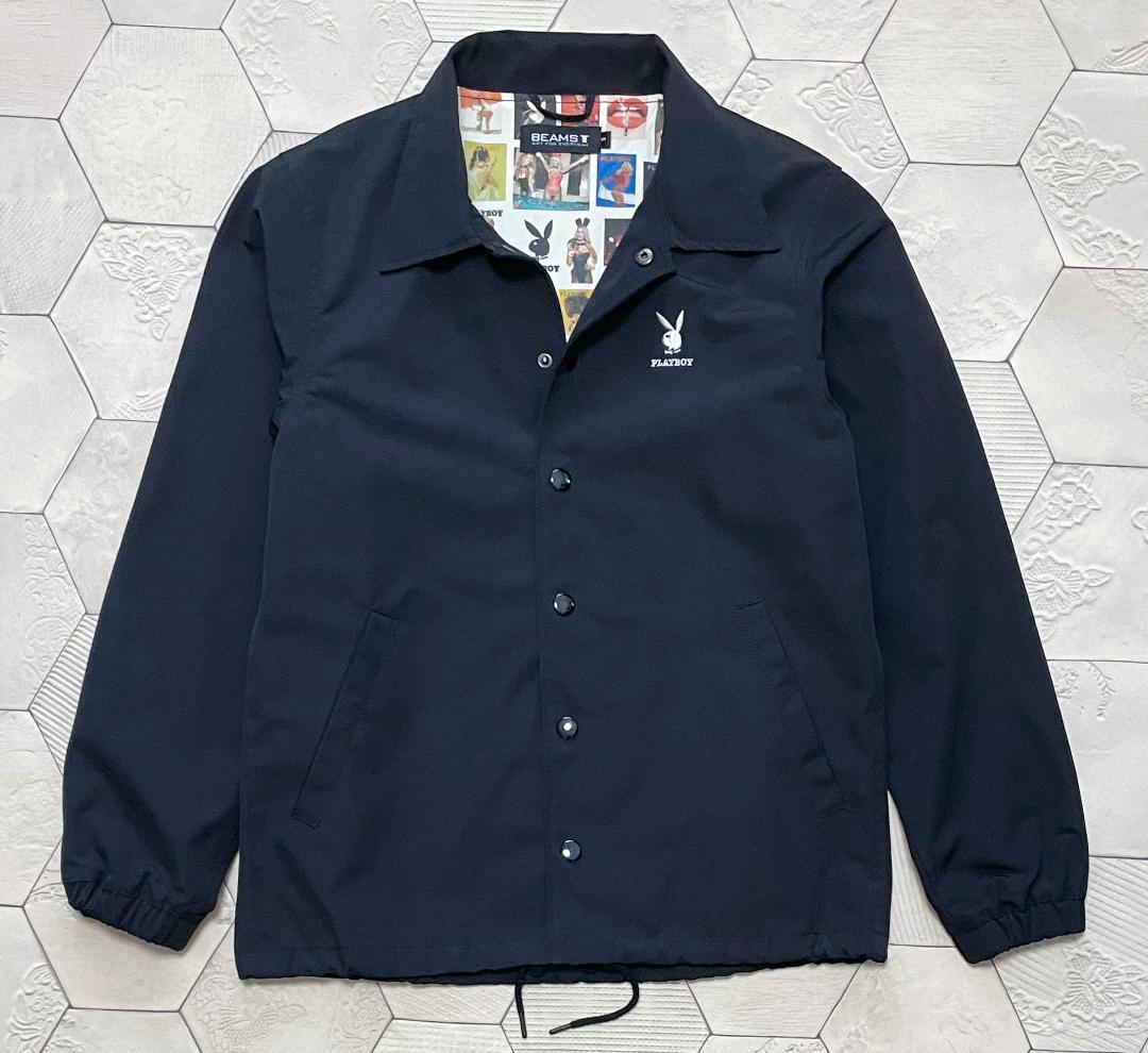 新品 PLAYBOY × BEAMS T ピンナップガール総柄コーチジャケット黒