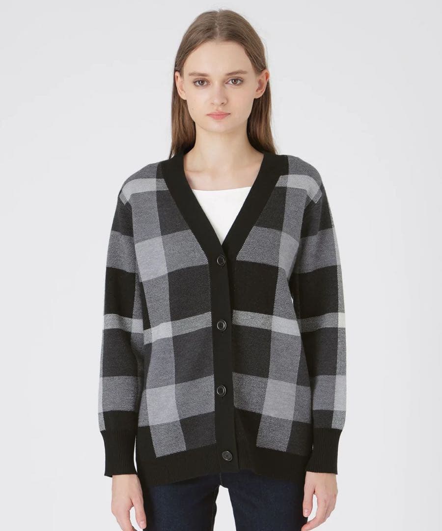 ブルーレーベルクレストブリッジチェックウーリージャカードカーディガン