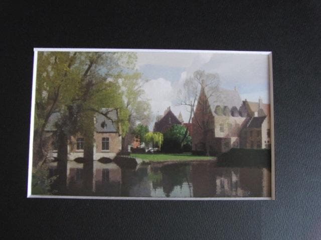 中村清治、【ブルージュ風景】、希少な大判額装用画集より、美品、日本人画家