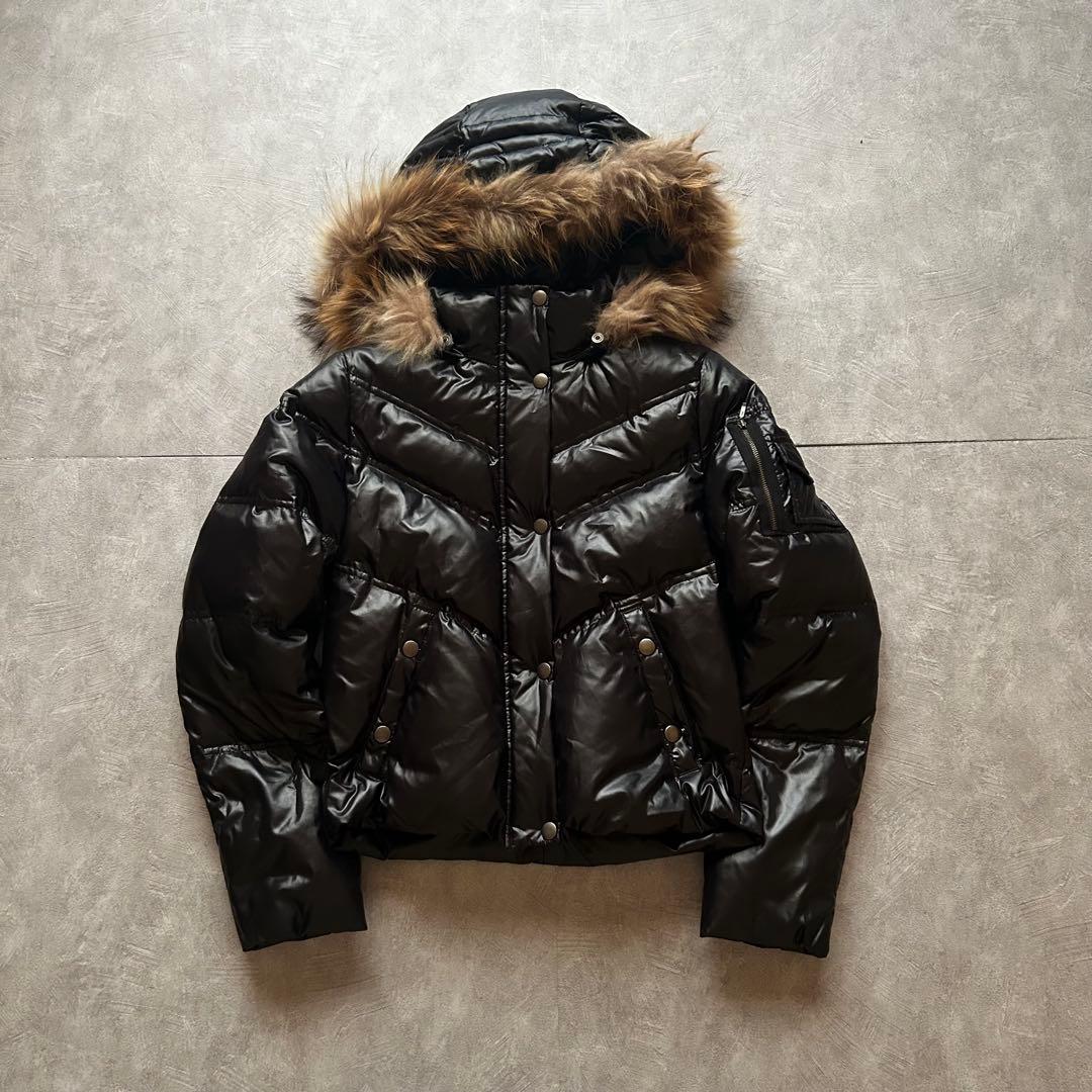 ジャケット・アウター grunge hood fur down jacket y2k black