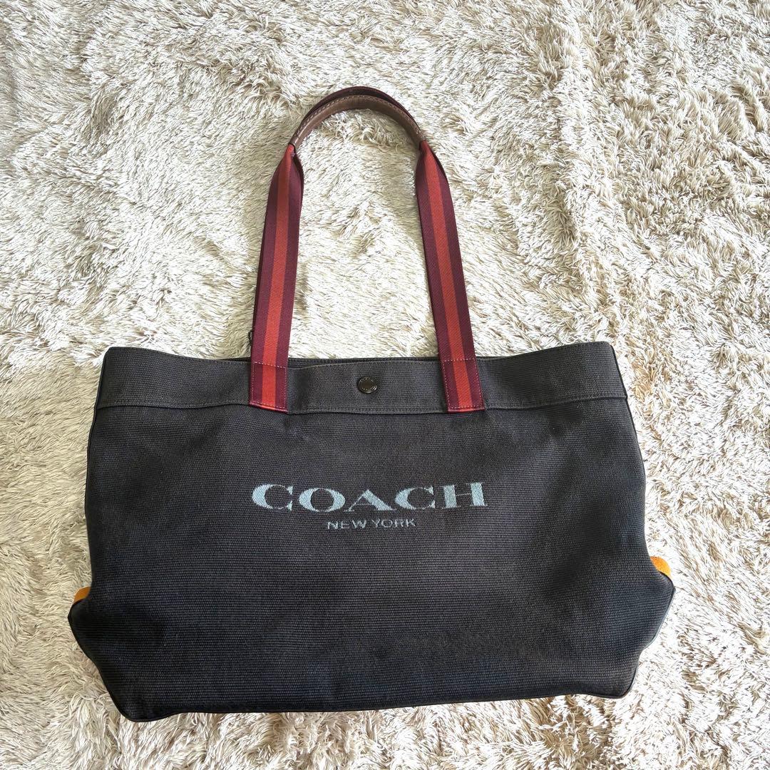 人気色　COACH トートバッグ アクア キャンバス カラーブロック