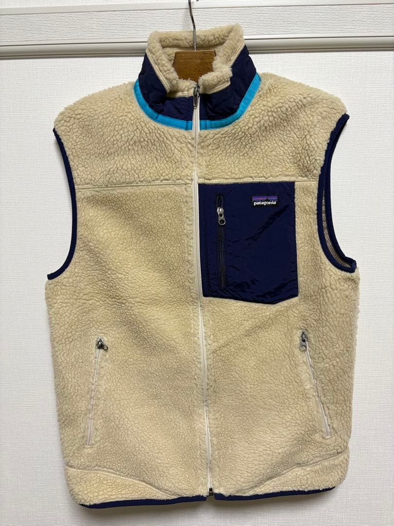 patagonia フリースベスト M クリーム/ネイビー