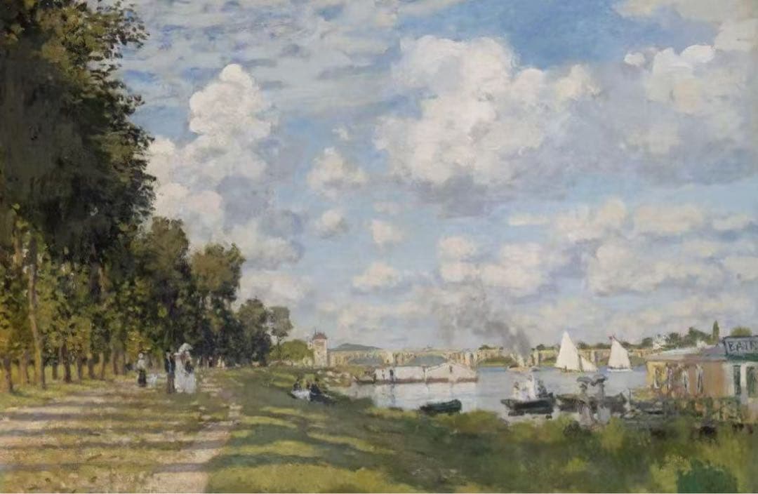 印象派風景画 川と散歩する人々D5