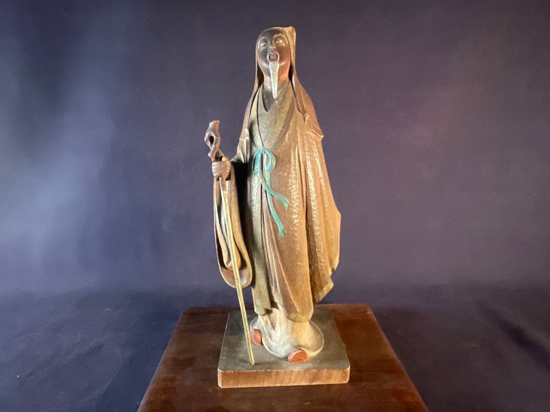 平櫛田中作品と思う　木彫り　彩色老子像　木彫置物共箱