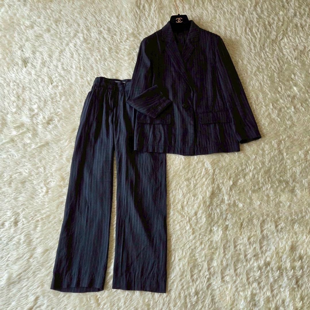 美品✨セオリーリュクス パンツスーツセットアップ ストライプ リネン ネイビー コーディネート詳細 | StyleHint | Theory（セオリー）公式通販サイト