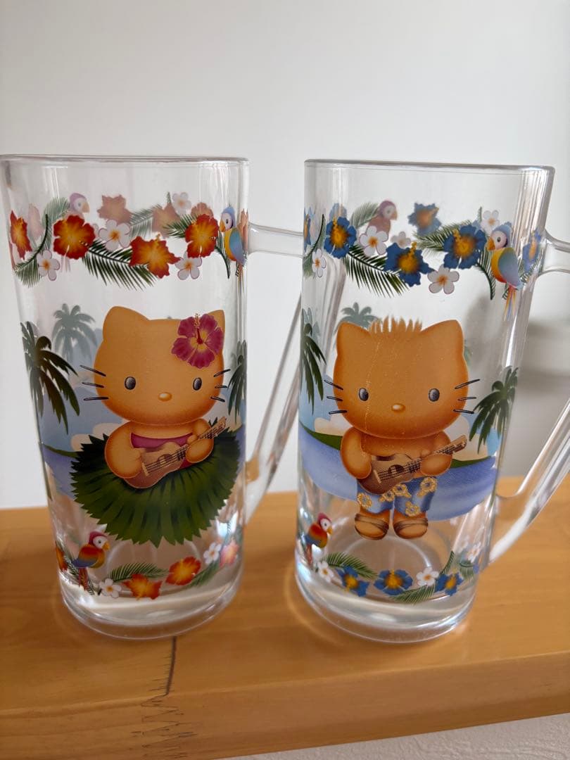 レア！日焼け　ハローキティ＆ダニエル グラス ジョッキー2001年 フラダンス 未使用 ハローキティ グラス セット ガングロキティ 2002年 サンリオ
