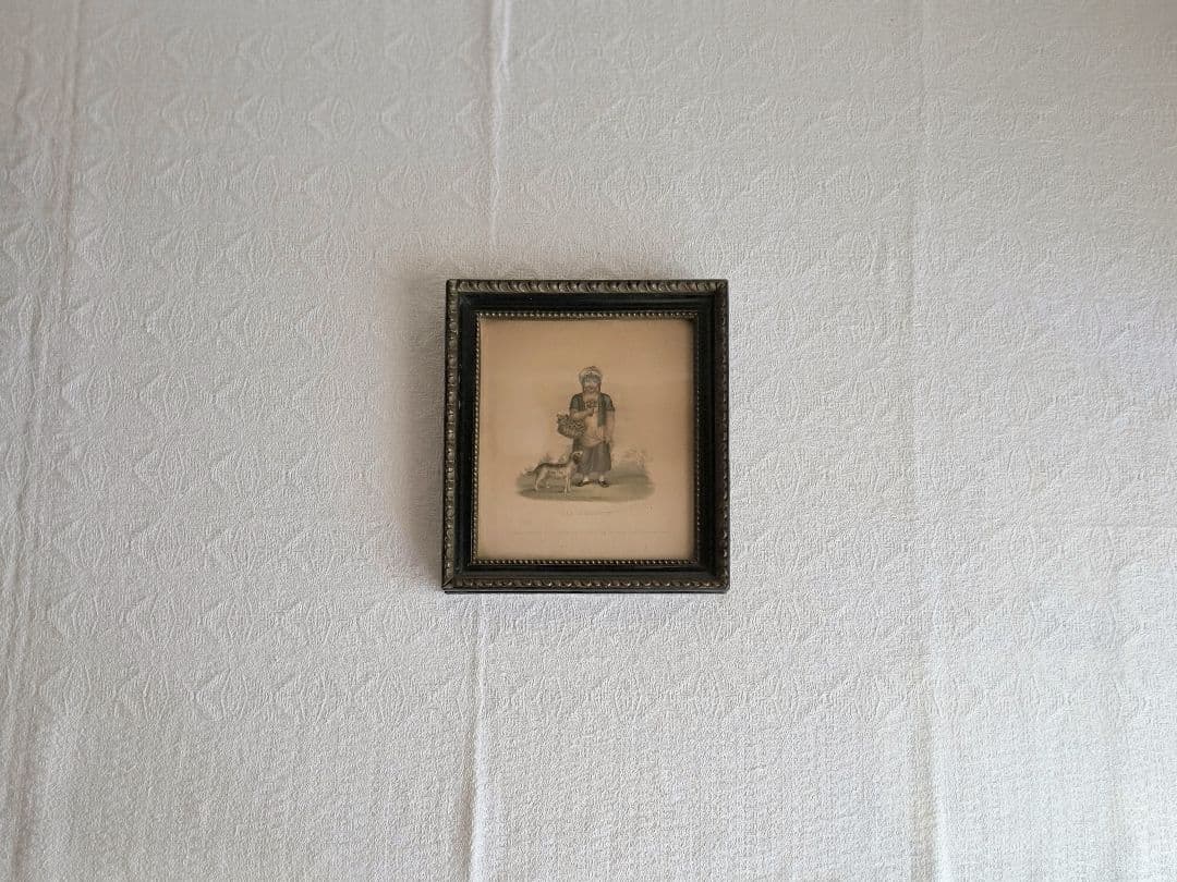 * antique picture ❀* 女の子とワンちゃんのいる 版画プリント 子犬を抱く少女 【6号】 ピエール＝オーギュスト・ルノワール 【 額縁