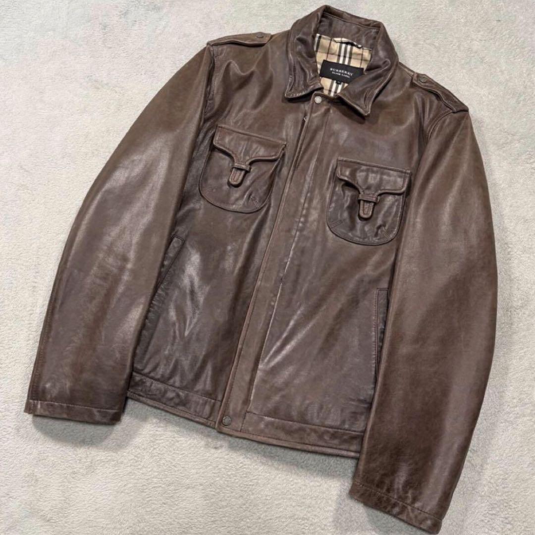 美品】90s BURBERRY black Leather jacket M - メルカリ