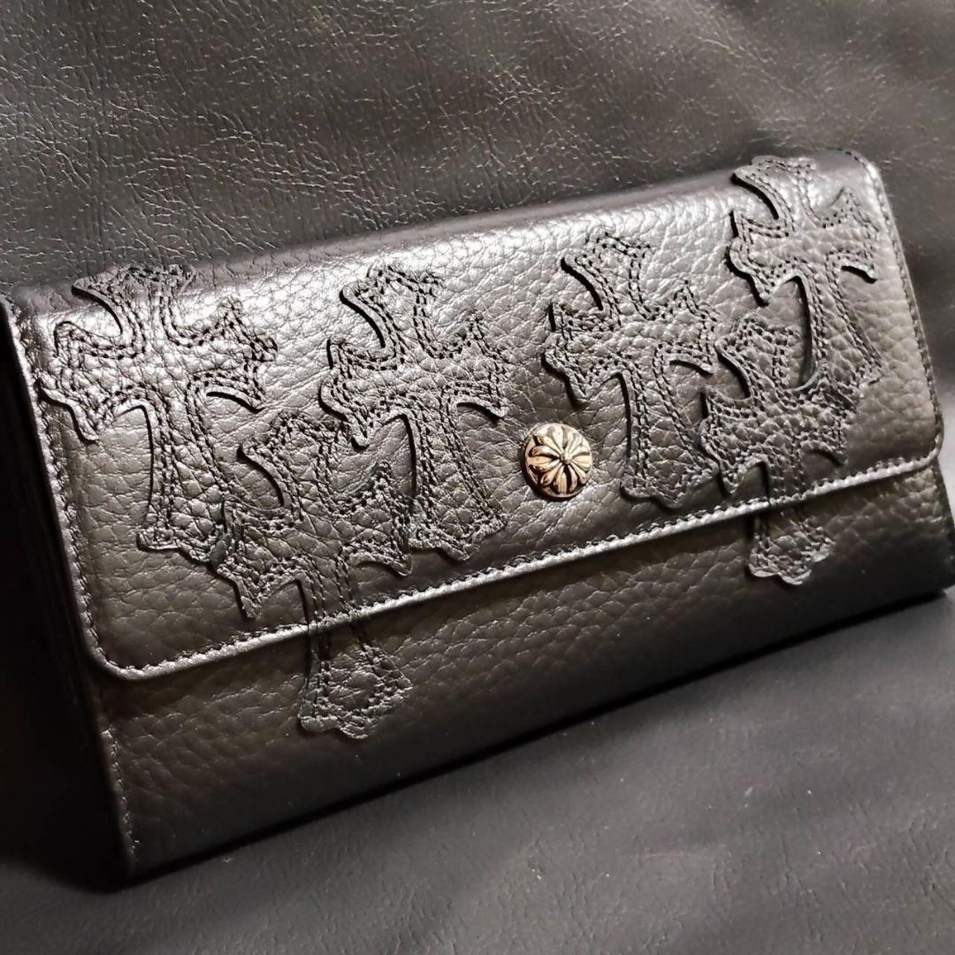 クロス十字クロスパッチロングウォレット長財布（ブラック）