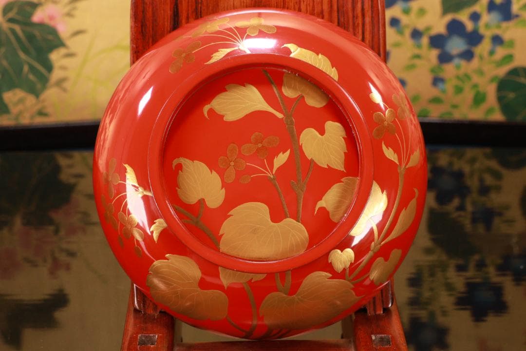 BK129 時代輪島塗 草花図金蒔絵 吸物椀 二客 木製 茶道具 懐石 菓子