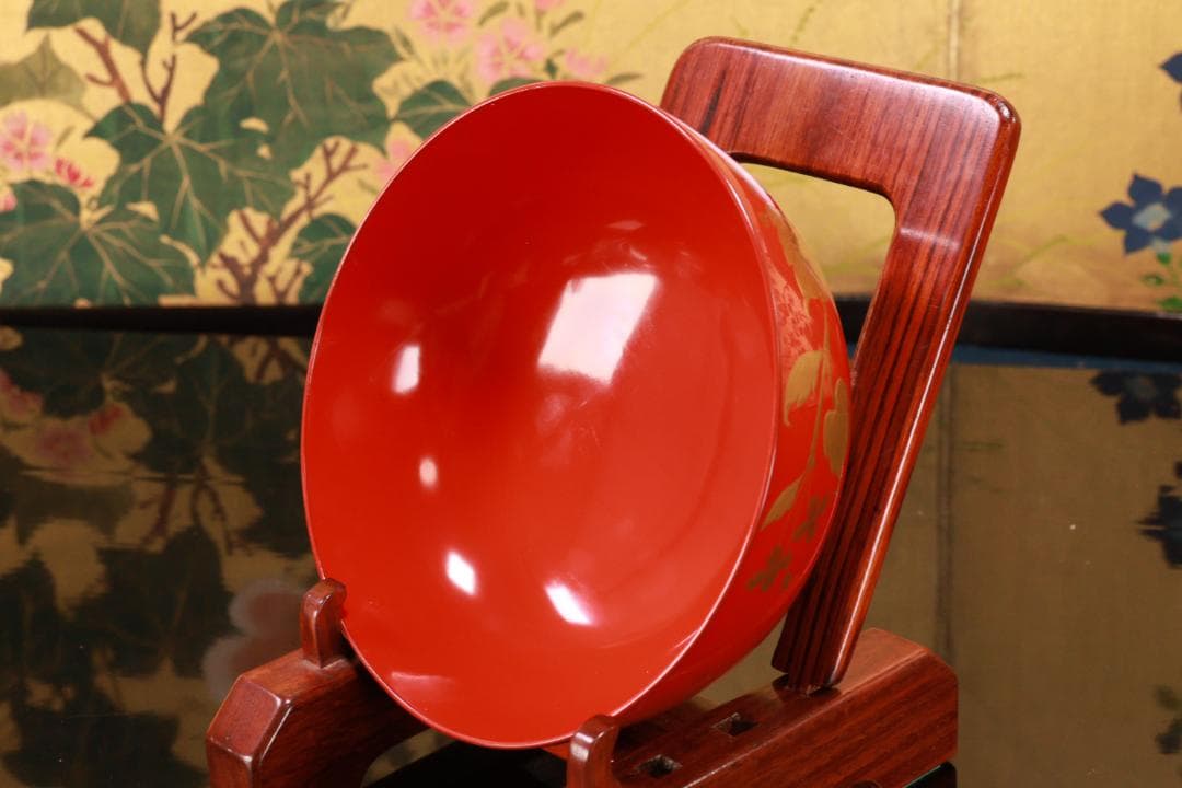 BK129 時代輪島塗 草花図金蒔絵 吸物椀 二客 木製 茶道具 懐石 菓子