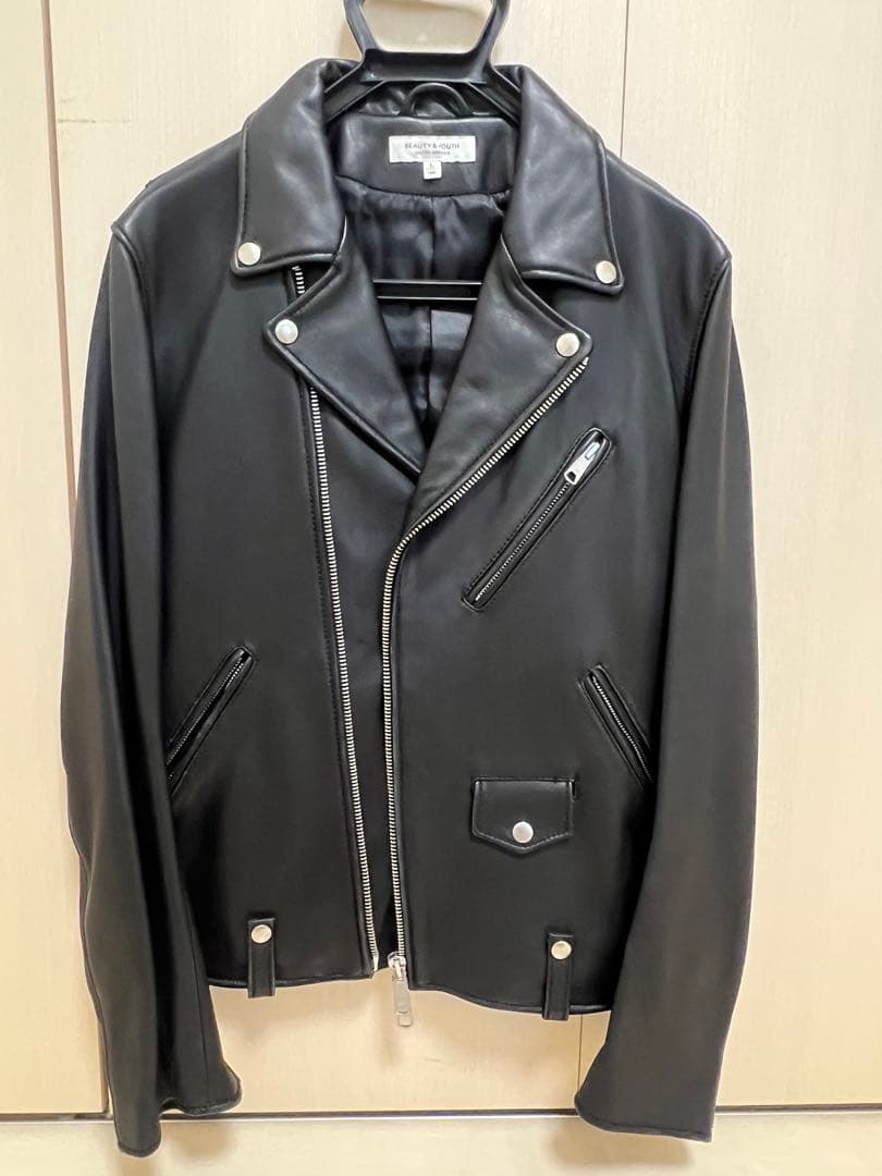 BEAUTY&YOUTH ブラック レザー ダブルライダースジャケット Lサイズ フリーダムレザー ライダースジャケット 本革 メンズ バイク用品
