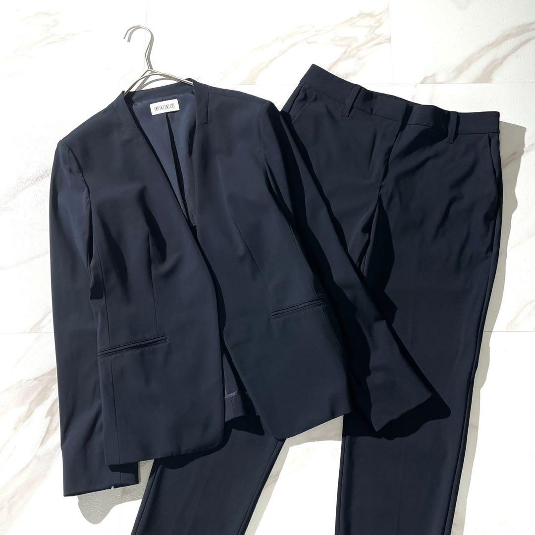 美品✨ PLST プラステ セットアップ ノーカラー パンツスーツ ネイビー 美品 PLST プラステ パンツスーツ ネイビー ノーカラー ストレッチ M