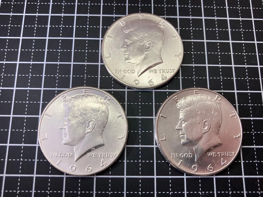 【アメリカ】ケネディハーフダラー銀貨3枚(1964年) ケネディ ハーフダラー 銀貨 1964年 トーン加工 JFK レプリカコイン