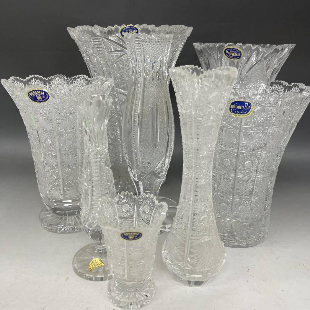 ガラス製 花瓶 まとめて 8点 CRYSTAL GLASS フラワーベース 花器