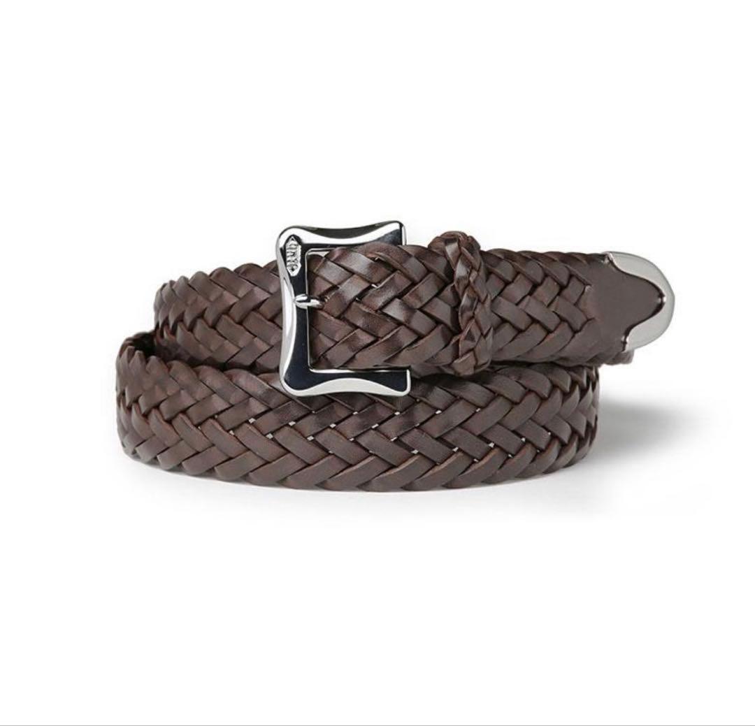 J&M DAVIDSON 32 / 80 編み込みベルトブラウン　HAVANA