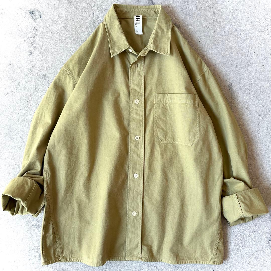 美品 MHL. XL コットン 長袖 シャツ 黄色 イエローマーガレットハウエル