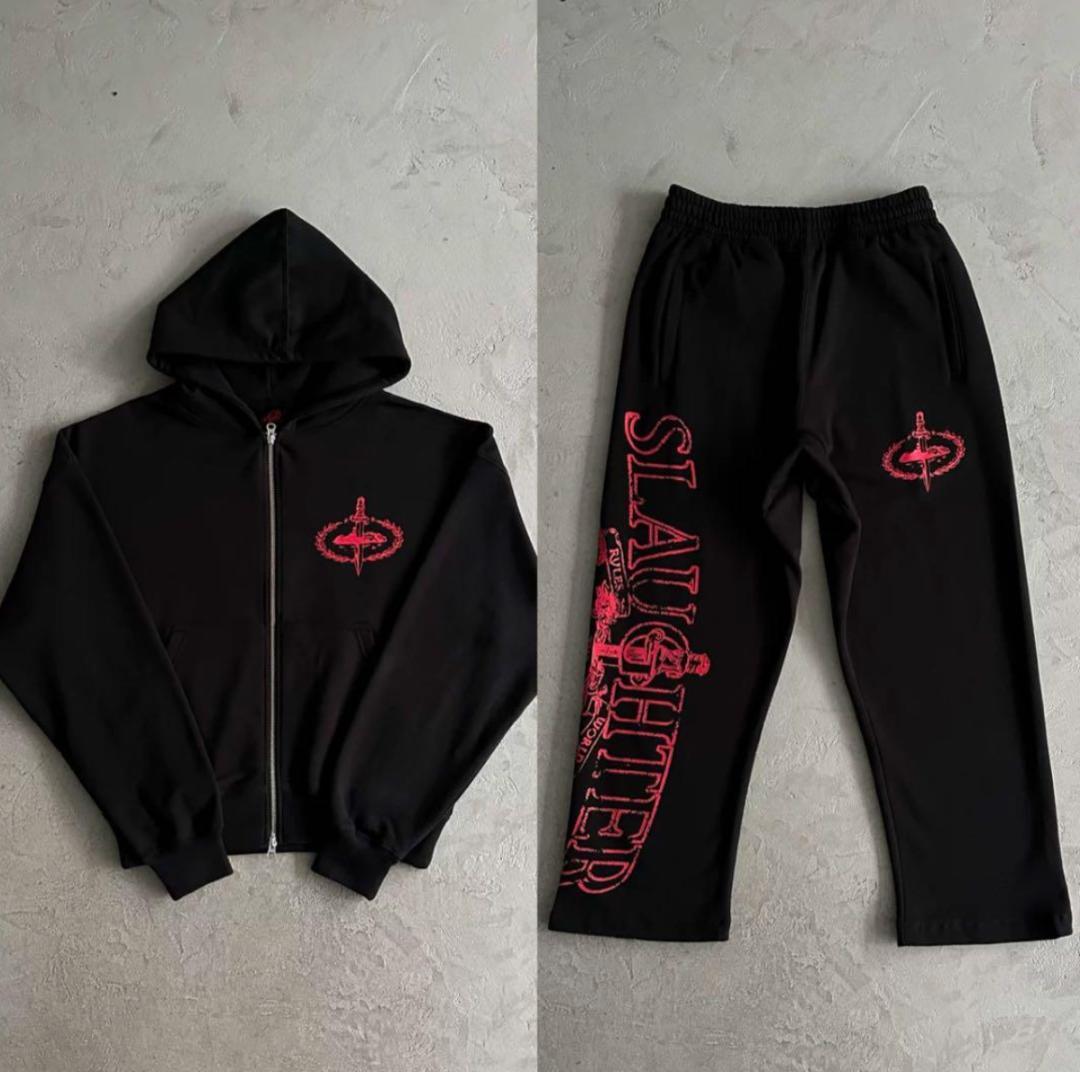 スケートボード Corteiz 21 savage Slaughter Gang Set Corteiz X Slaughter Gang 21 Savage Zip Up Hoodie - Black