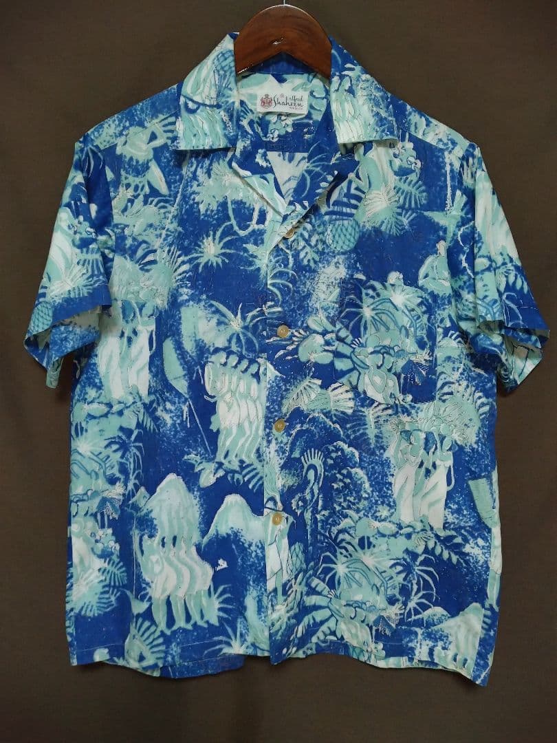 ビンテージアロハシャツ　50s〜60s alfred shaheen　メニュー柄 50年代 50s 60s 60年代 アロハシャツ ハワイアンシャツ コットン 開襟