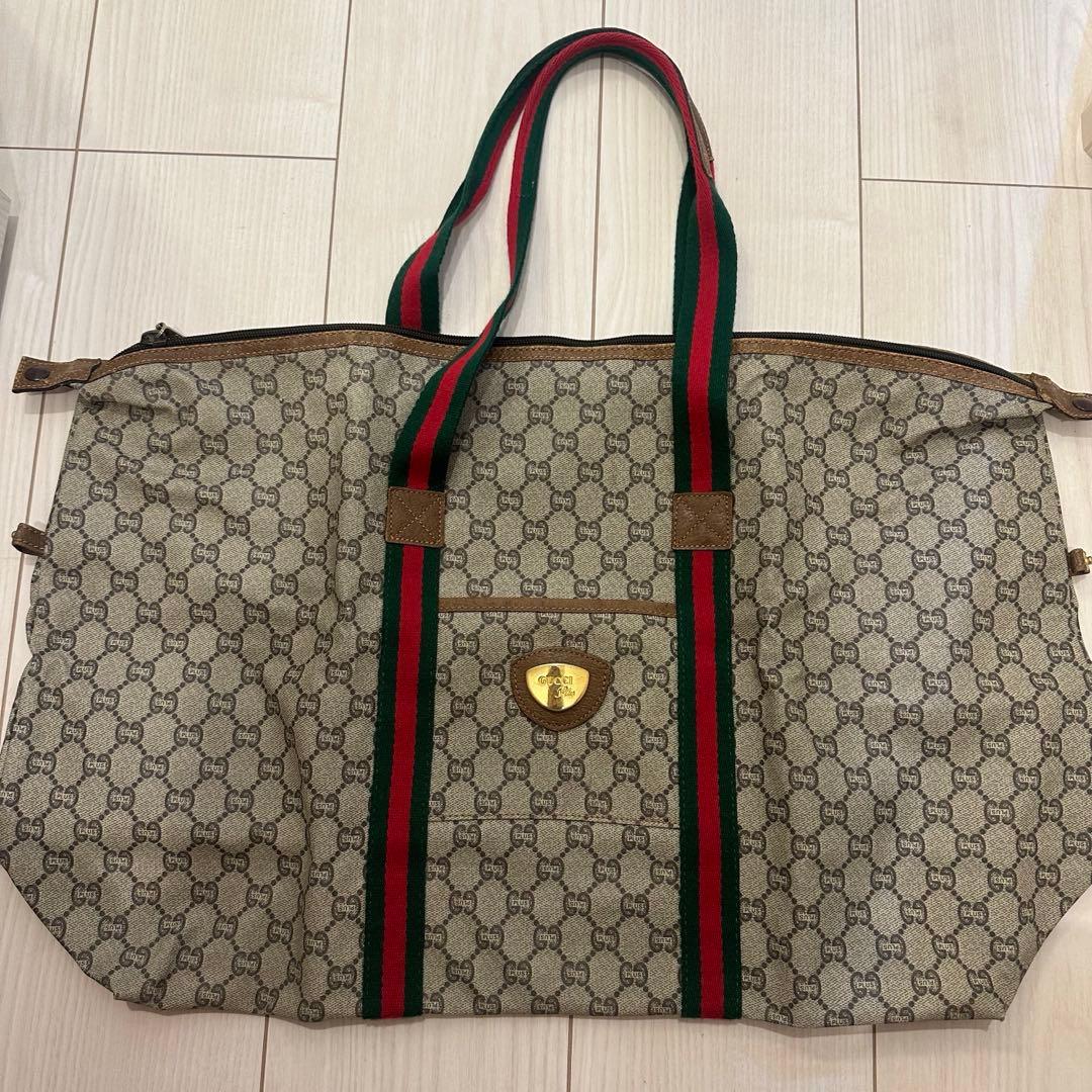 美品　グッチ GUCCI ボストンバッグ シェリーライン GG プラス PVC