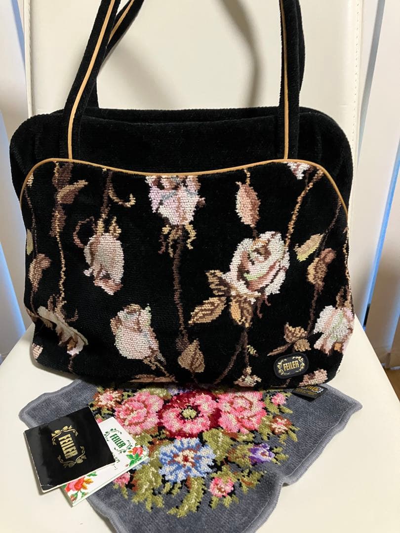 美品フェイラーＦＥILＥRボストン&トートバッグ薔薇柄とハンカチ合計2点