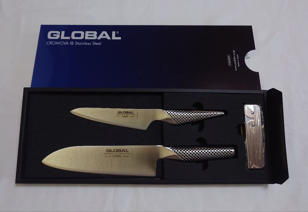 GLOBAL 三徳包丁・ペティナイ・シャープナーのセット(未使用)