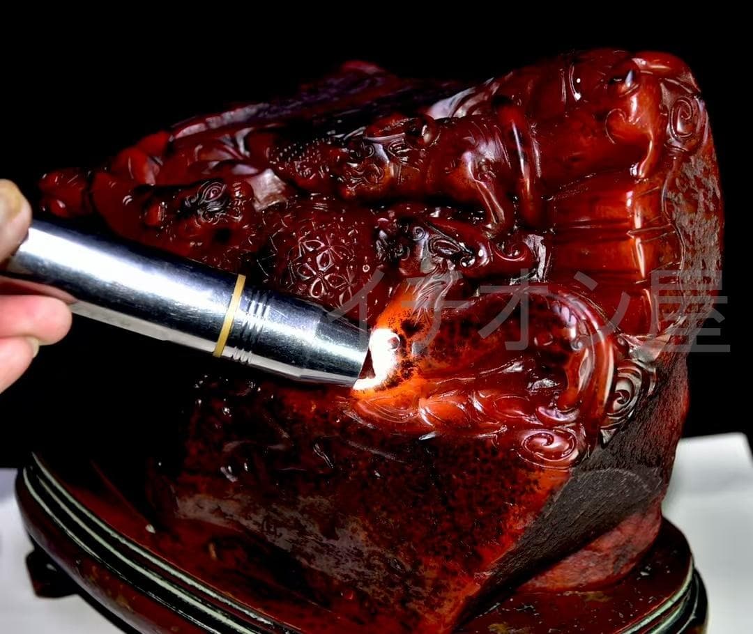 中国古美術 名家西鳳銘 寿山紅田黄石彫 大型置物 極細工 古擺件 骨董品