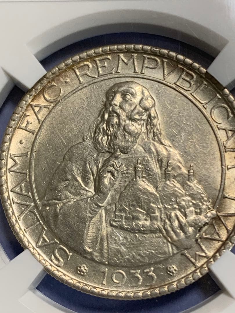 サンマリノ 1933年 20リラ銀貨 MS 61