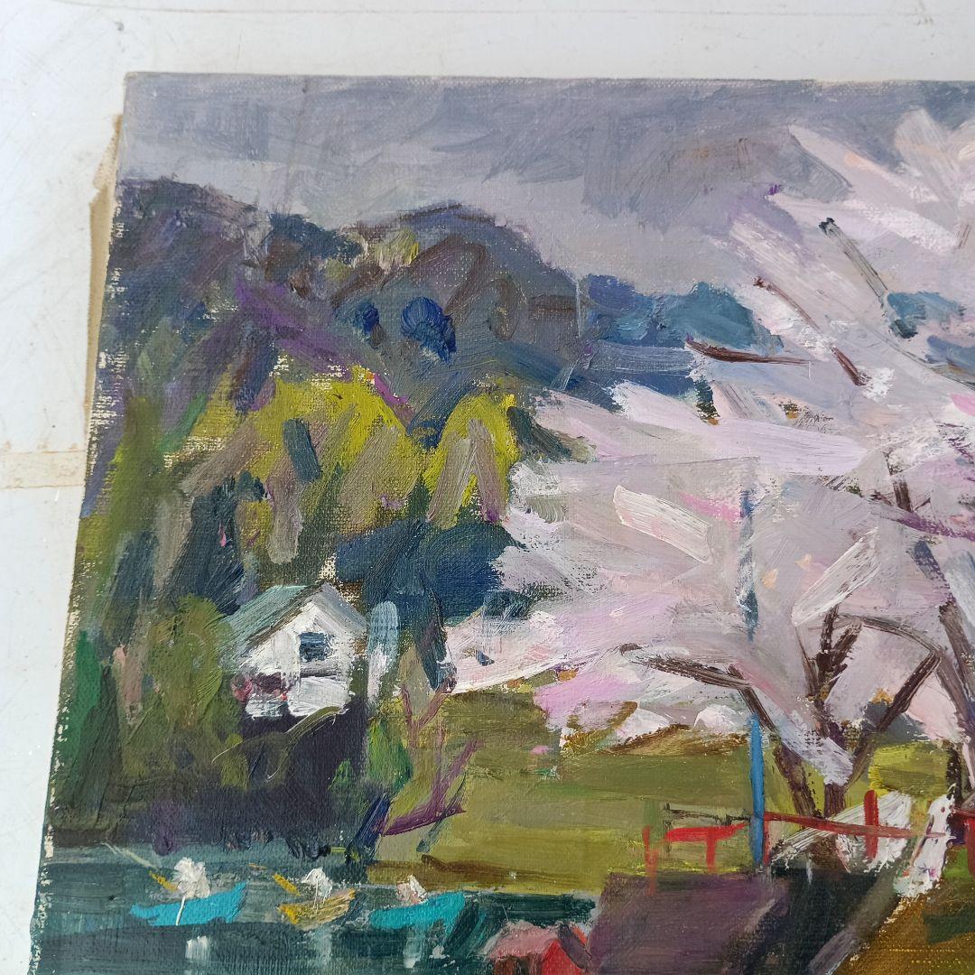 3179)川名満 油絵F8号 「湖畔の春」