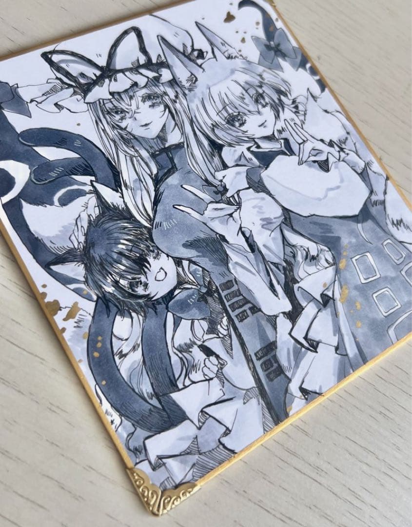 手描きイラスト 同人 東方Project 八雲一家 八雲紫 八雲藍 橙 ミニ色紙