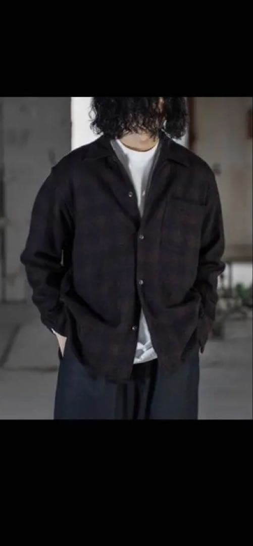 【2/8まで】COMOLIコモリ　ウールチェック　オープンカラーシャツ　サイズ2