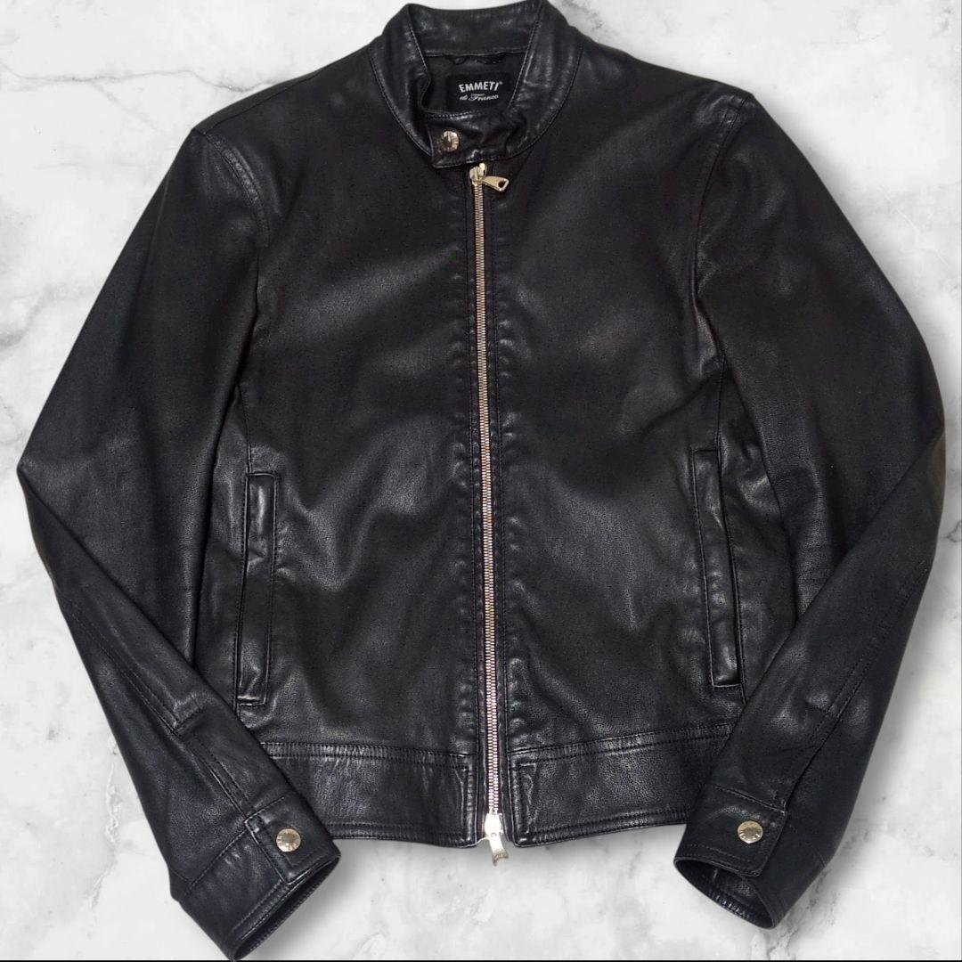 美品✨EMMETI JURI ゴールドジップ 黒 44 シングルライダース