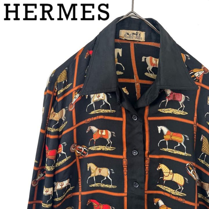HERMES エルメス 馬柄 シルク100% シャツ ホース レディース 総柄