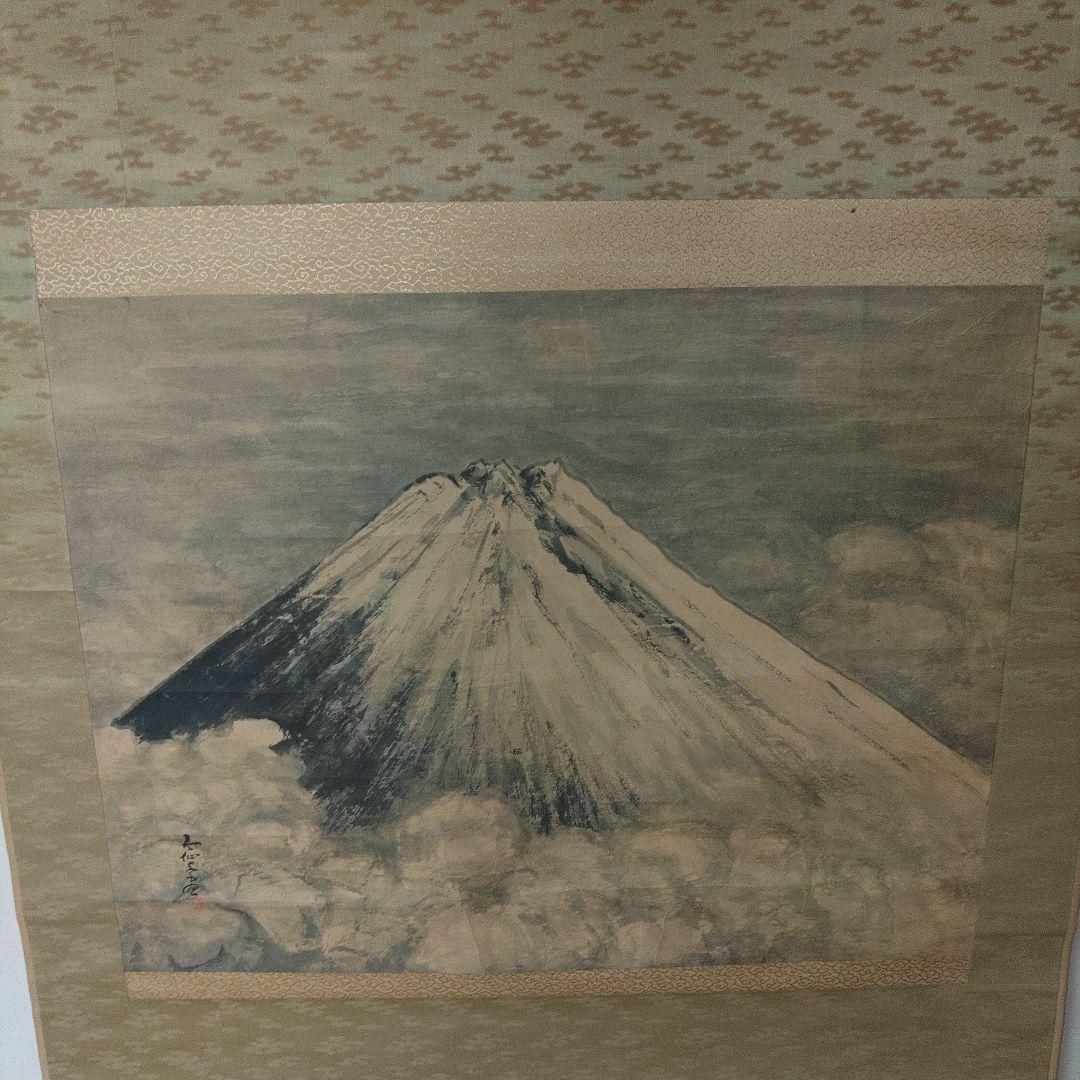 紙本 越後 高橋五仙子 富士山 水墨画 掛軸