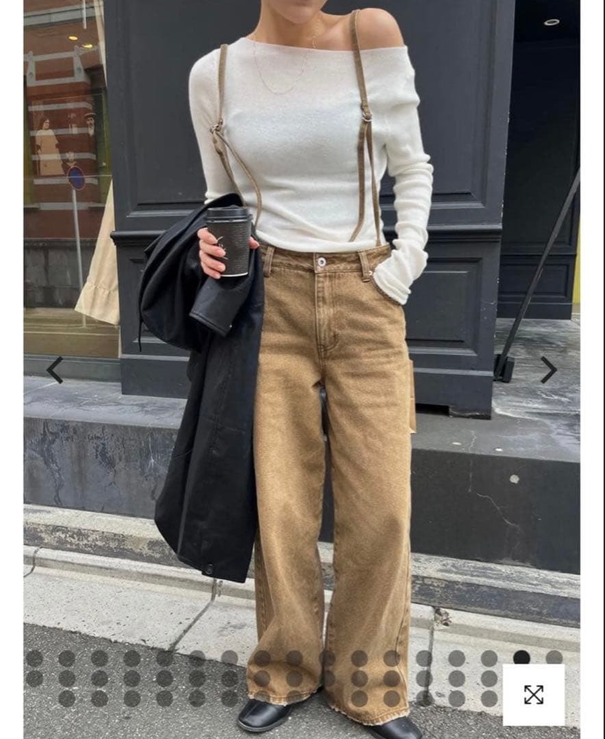 efu サスペンダー　ルーズストレートデニム　ブラウンM