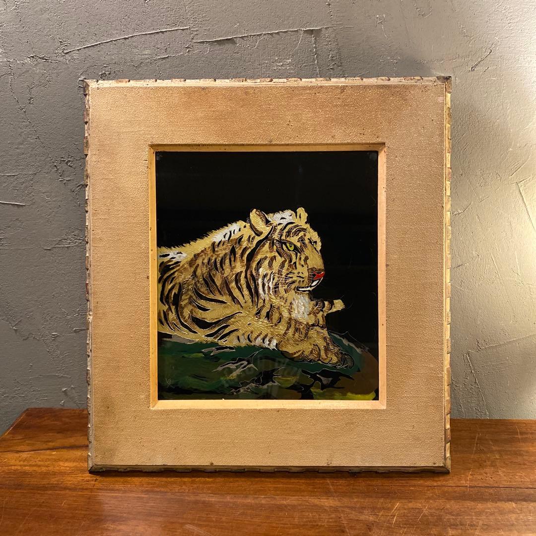 昭和39年 日光 虎 絵画 硝子絵 アート 額装品 骨董品 縁起物 昭和39年 日光 虎 絵画 硝子絵 アート 額装品 骨董品 縁起物 昭和39