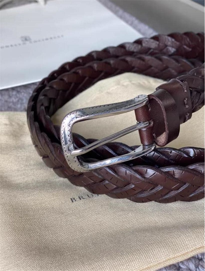 BRUNELLO CUCINELLI レザーベルト 編み上げ 90cm ブラウン - メルカリ