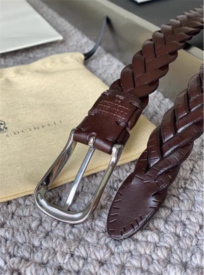 BRUNELLO CUCINELLI レザーベルト 編み上げ 90cm ブラウン - メルカリ