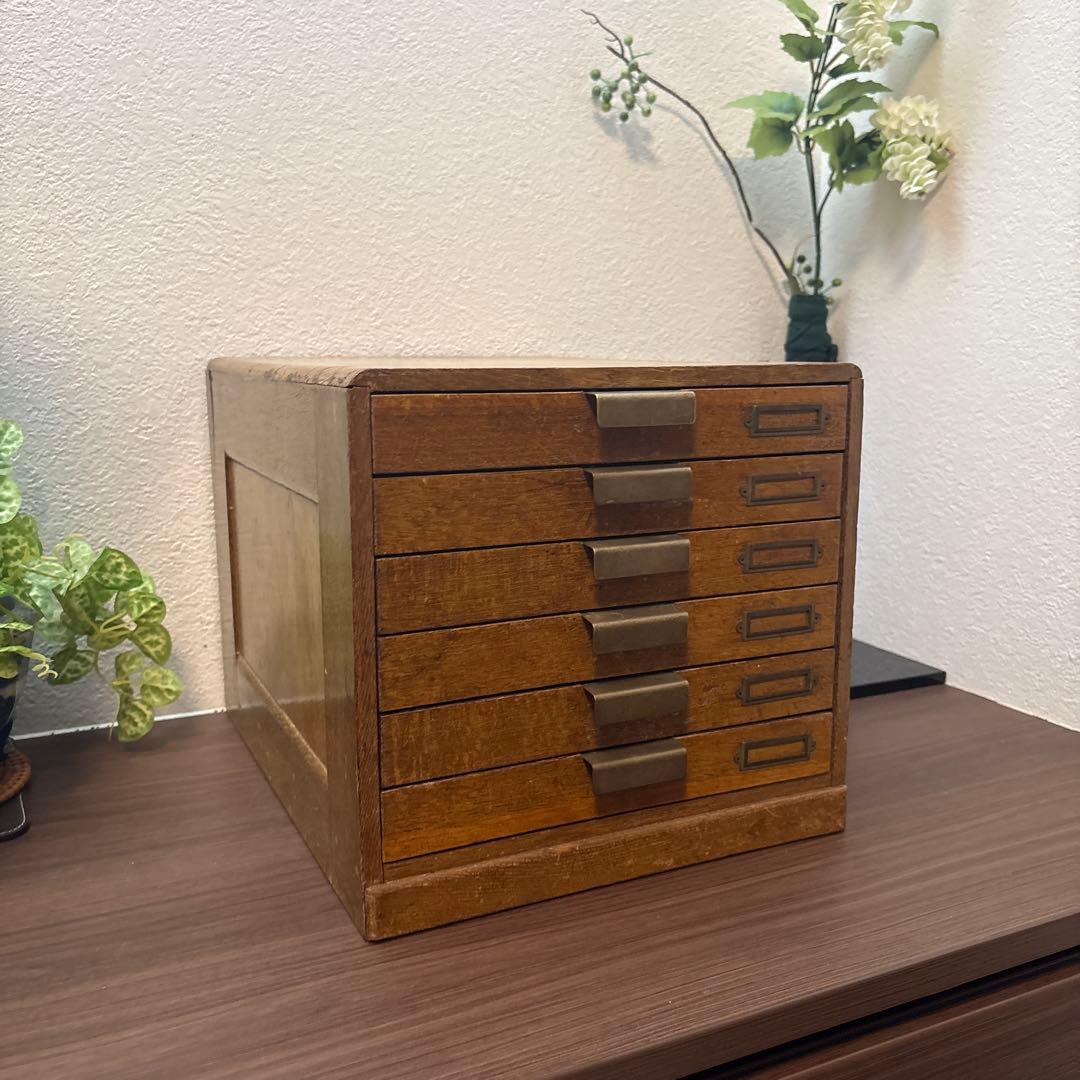 F*y様 木製レターケース　引き出し　6段収納　昭和レトロ　書類入れ　小物入れ