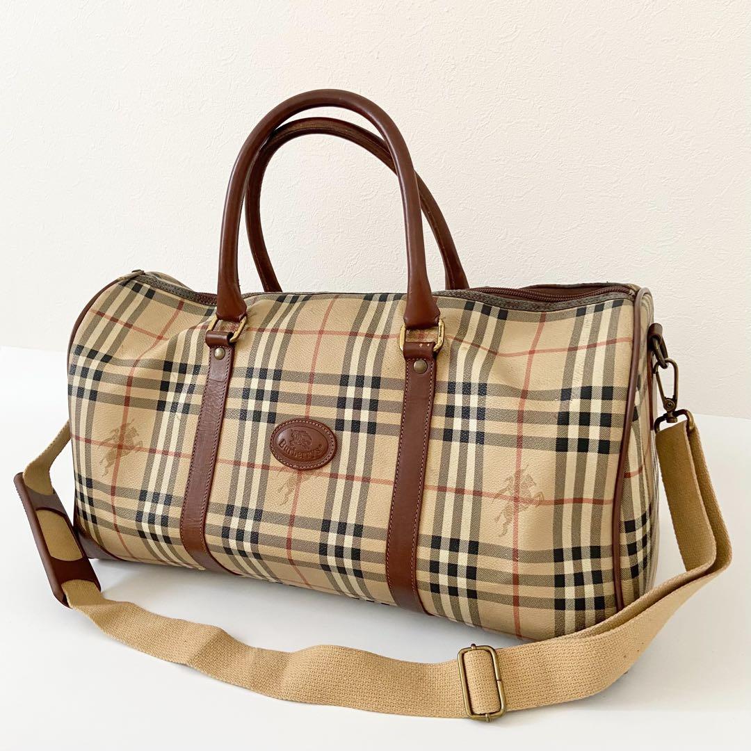 極美品　バーバリー ボストンバッグ ノバチェック ホースロゴ 2way PVC