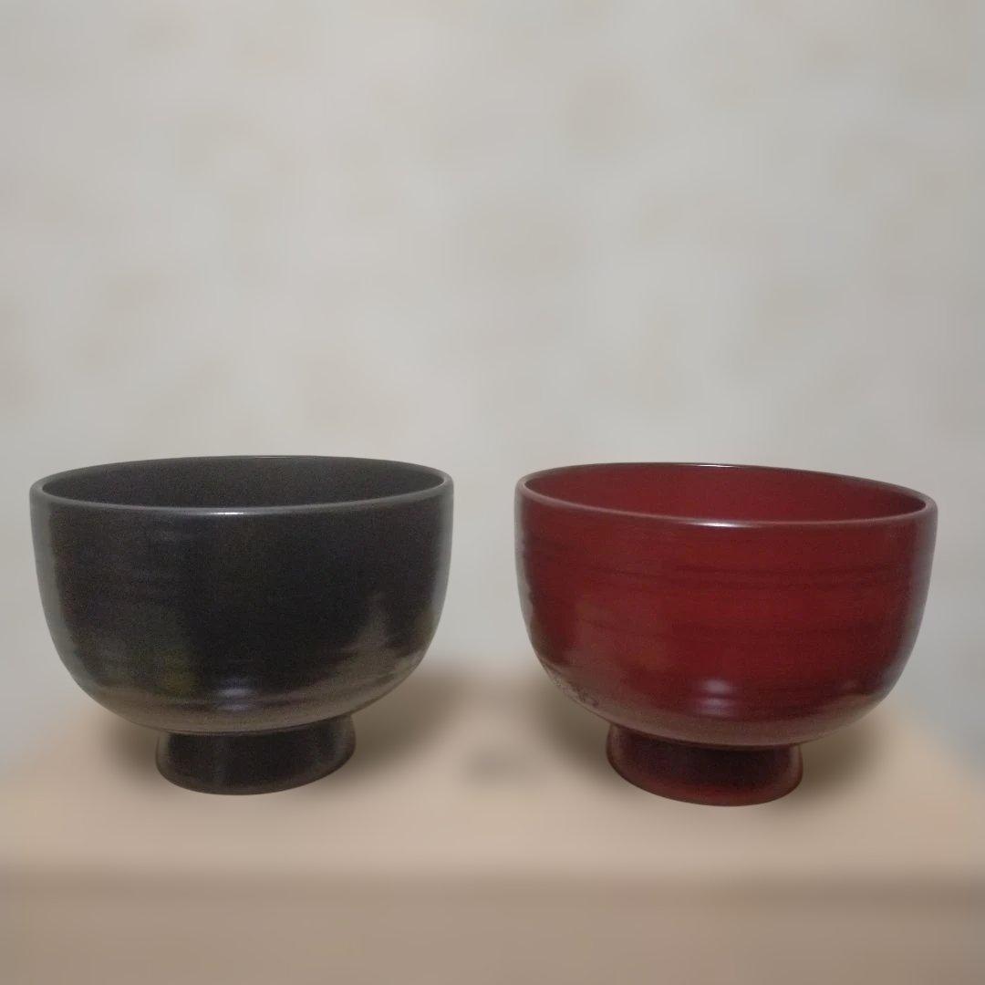 夫婦椀　漆塗り　朱、黒　古代椀