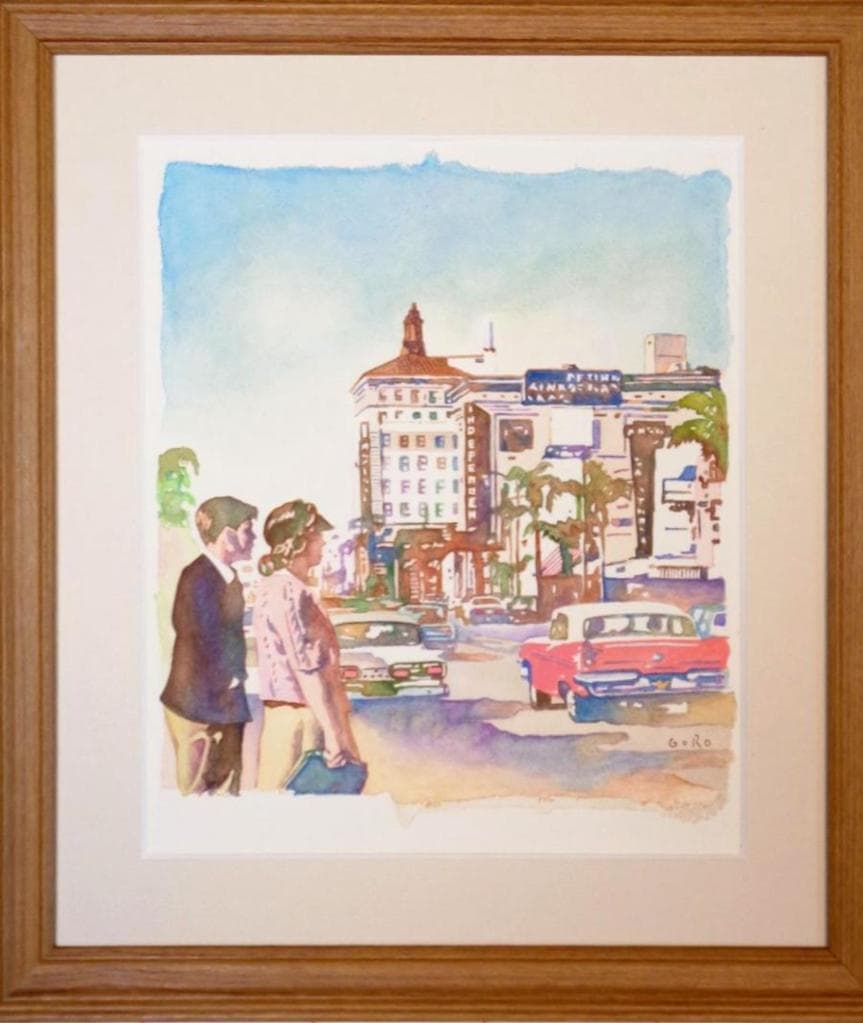 水彩画 街並みと人物