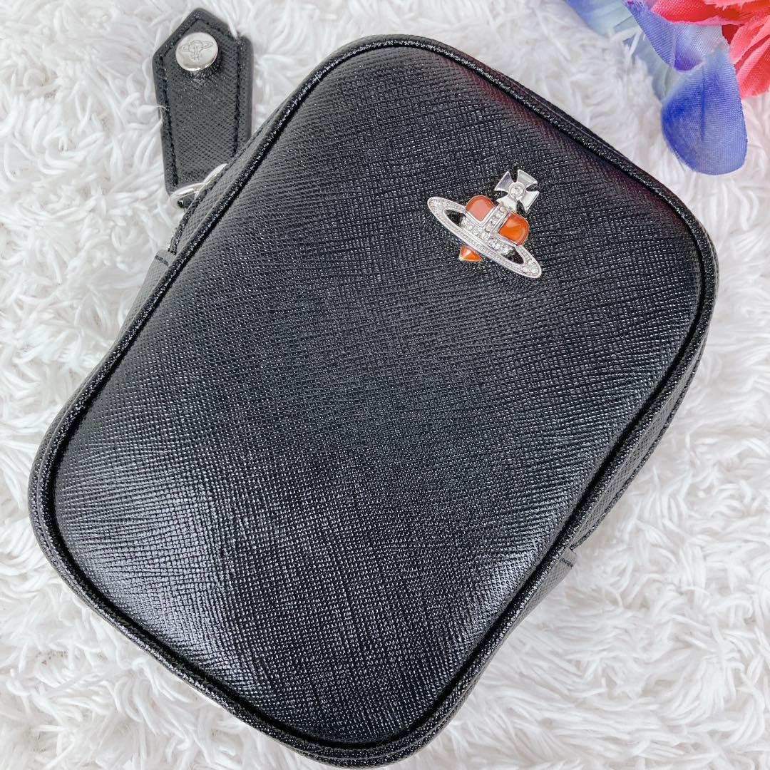 未使用級✨ヴィヴィアンウエストウッド ポーチ　小物入れ　ディアマンテ　レザー　黒