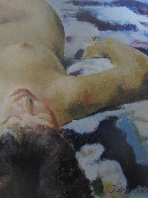 寺井力三郎、【寝る裸婦】、希少な額装用画集より、新品額装付、状態良好