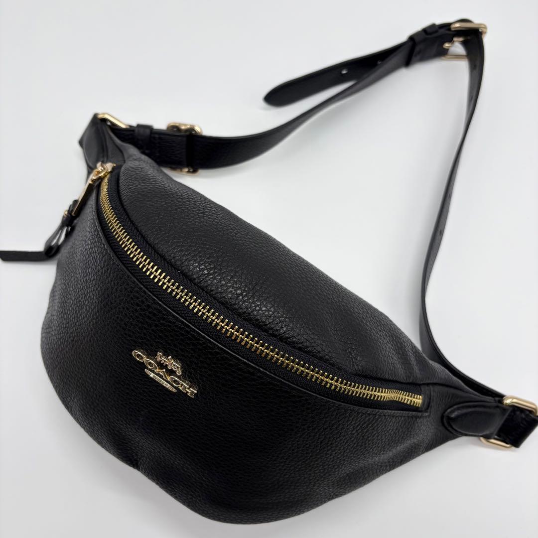 美品✨コーチ ウエストポーチ ボディバッグ シボ革 ゴールド金具 ブラック