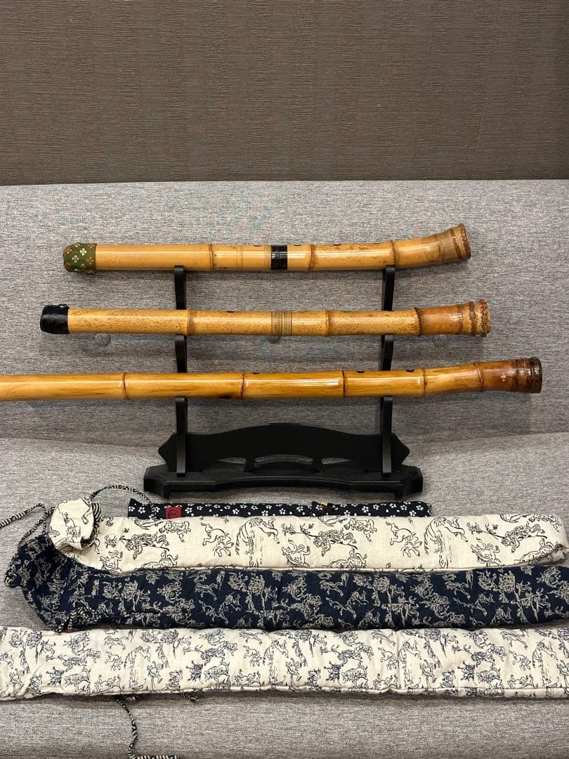 尺八 3本セット＋おまけ篠笛付き｜スタンド・手作りケース付