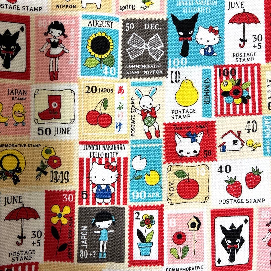 キティ 生地 ハローキティ 切手柄 110✖️50 オックス 赤 中原淳一
