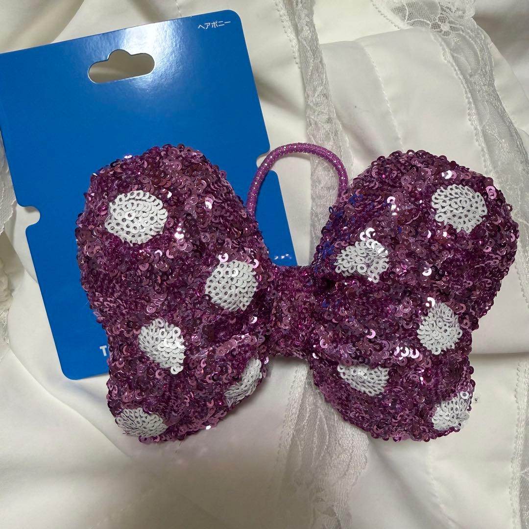 ピンク リボン ヘアゴム 東京ディズニーリゾート スパンコール ミニー