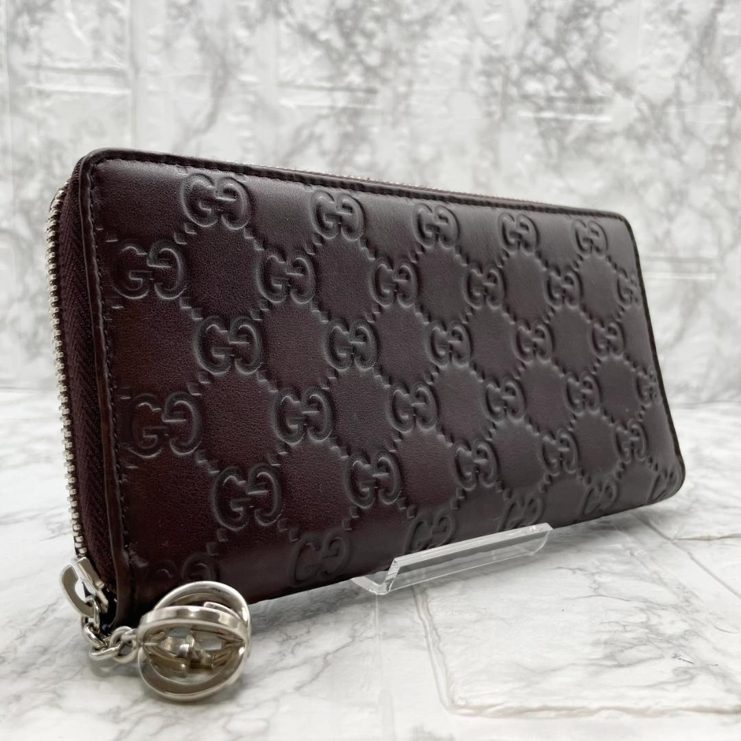 極美品✨GUCCI グッチ 長財布 シマ GG ラウンドジップ レザー ブラウン